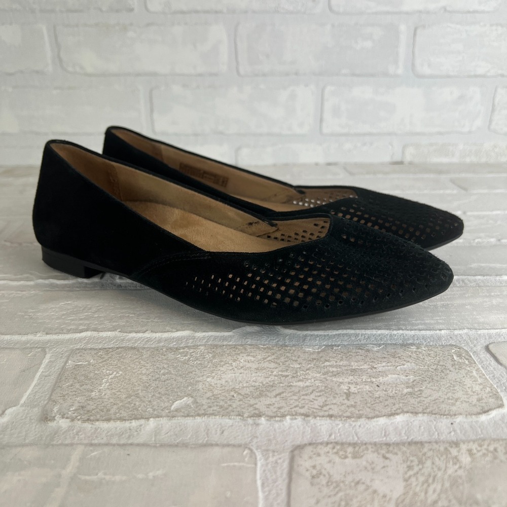 Vionic Posey Flats Womens 8 Black Suede Leather Perforated Pointed Toe Comfort